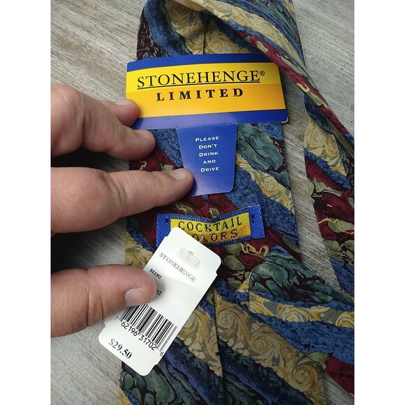 Stonehedge Cocktail Collection Men's Tie Red Blue Creme Marble Allover Beer... - Picture 5 of 7